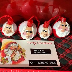 Set of 4 Bobber Santa Ornaments
